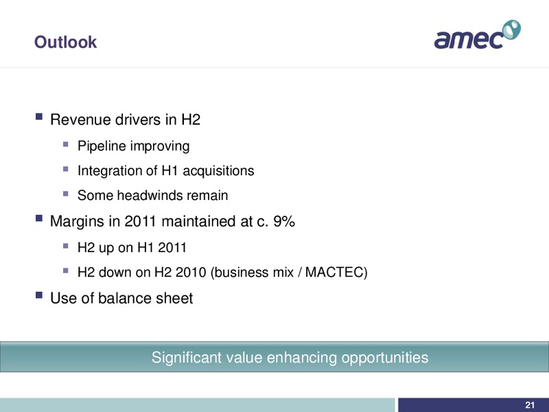 INTERIM RESULTS 2011 – Amec Plc – slide 20