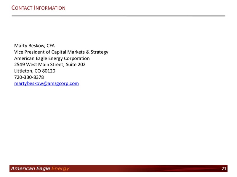Investor Presentation – American Eagle Energy Corp – slide 19