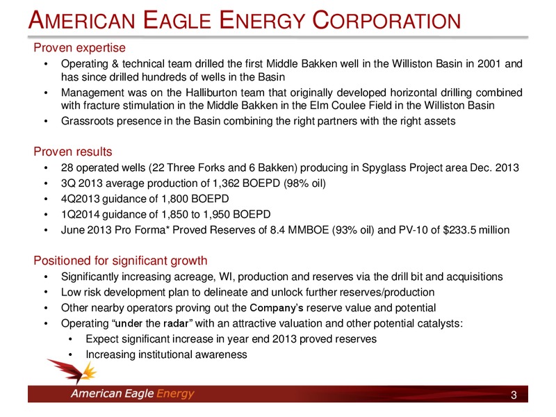 INVESTOR PRESENTATION – American Eagle Energy Corp – slide 2
