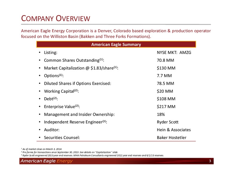 Investor Presentation – American Eagle Energy Corp – slide 2