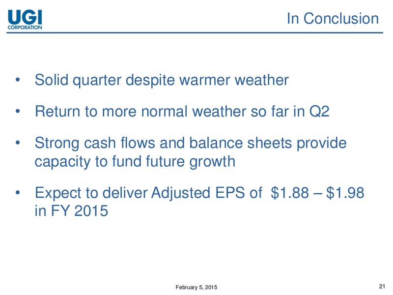 Q1 2015 EARNINGS CALL – Amerigas Partners Lp – slide 20
