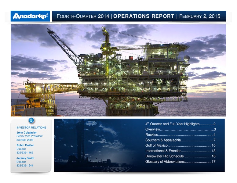 4Q 2014 Operations Report – Anadarko Petroleum Corp – slide 1