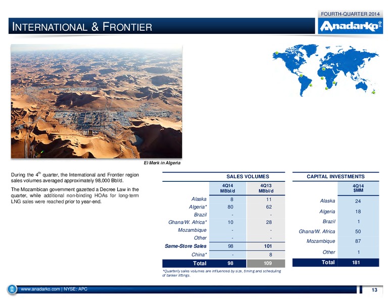 4Q 2014 Operations Report – Anadarko Petroleum Corp – slide 13