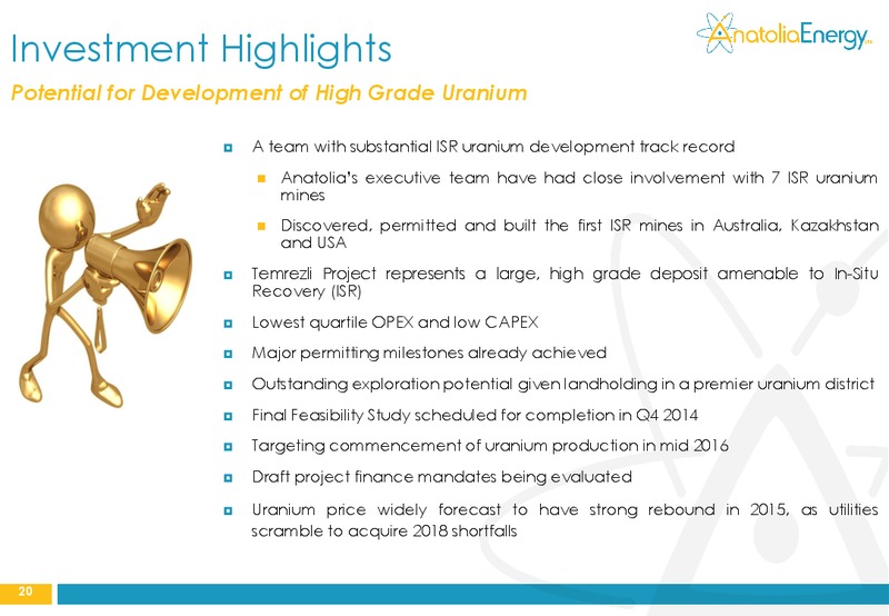 AUSTRALIAN INVESTOR ROADSHOW – Anatolia Energy Corp – slide 20