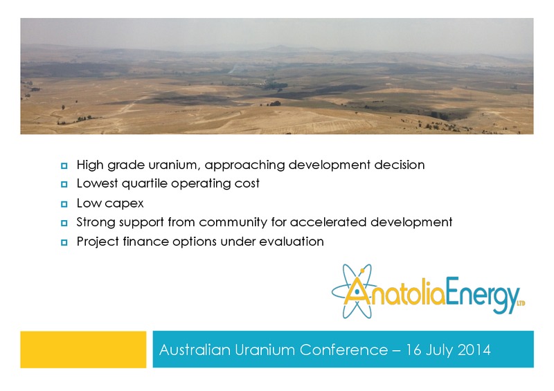 AUSTRALIAN URANIUM CONFERENCE – Anatolia Energy Corp – slide 1