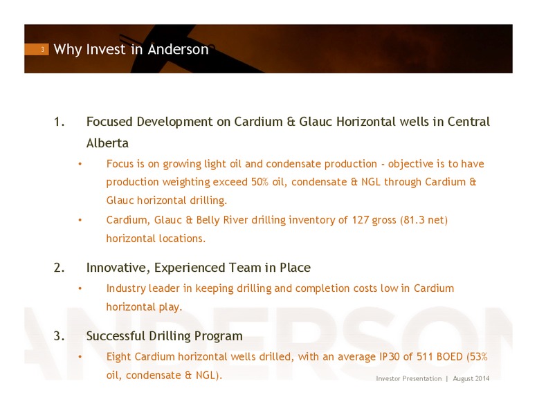 INVESTOR PRESENTATION – Anderson Energy Ltd – slide 2