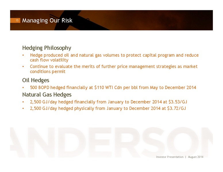 INVESTOR PRESENTATION – Anderson Energy Ltd – slide 14