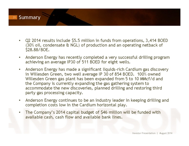 INVESTOR PRESENTATION – Anderson Energy Ltd – slide 20
