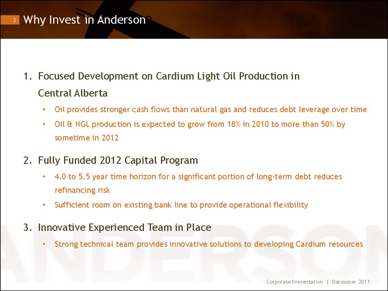 Investor Presentation Repositioned for Oil Production Growth – Anderson Energy Ltd – slide 2