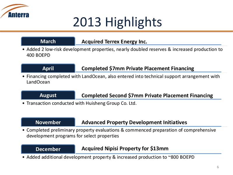 FEBRUARY 2014 INVESTOR PRESENTATION – Anterra Energy, Inc. – slide 5
