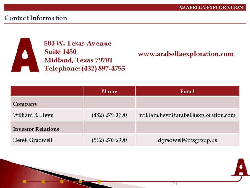 INVESTOR PRESENTATION – Arabella Exploration Inc. – slide 26