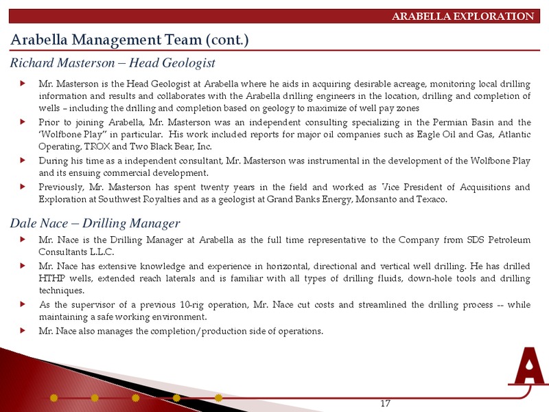 Investor Presentation – Arabella Exploration Inc. – slide 16