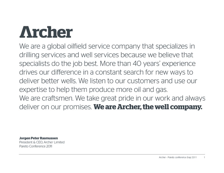 Pareto Conference – Archer Petroleum – slide 1