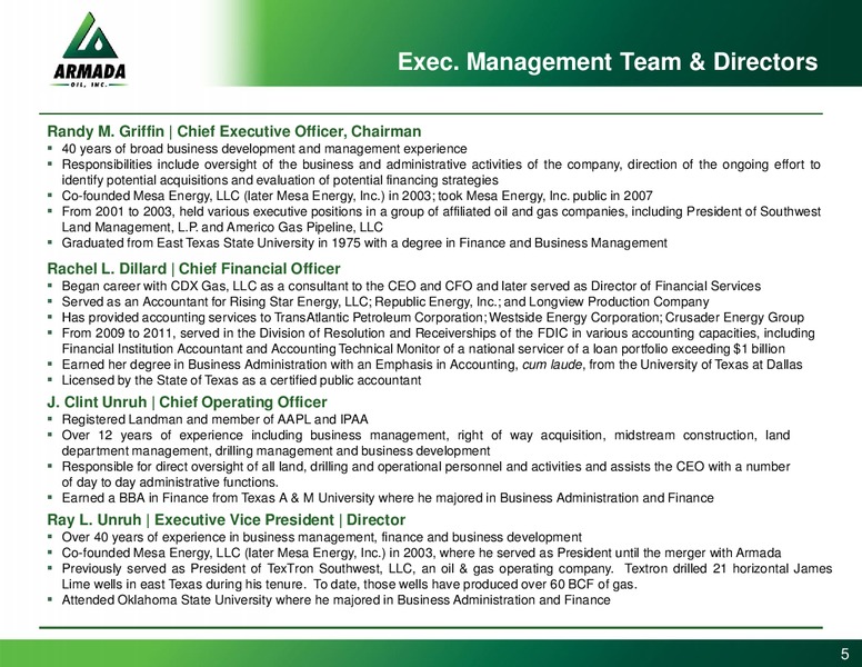 INVESTOR PRESENTATION – Armada Oil, Inc. – slide 4