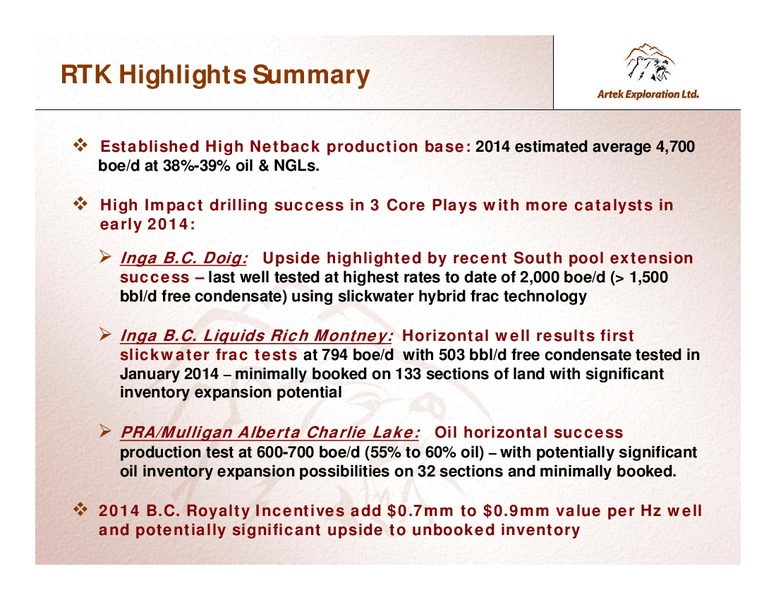 INVESTOR PRESENTATION – Artek Exploration Ltd. – slide 2