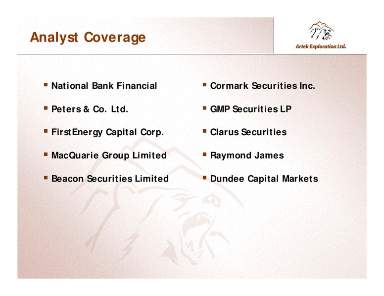 INVESTOR PRESENTATION – Artek Exploration Ltd. – slide 29