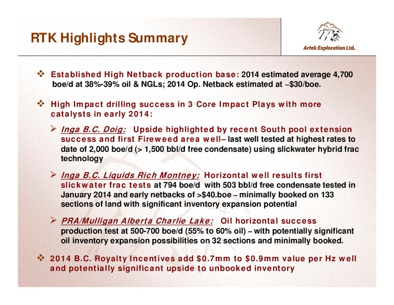 INVESTOR PRESENTATION – Artek Exploration Ltd. – slide 2