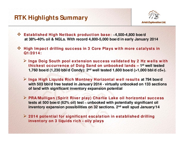 INVESTOR PRESENTATION – Artek Exploration Ltd. – slide 2