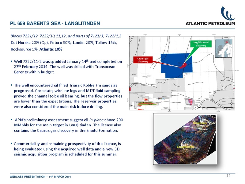 4Q 2013 – Atlantic Petroleum – slide 13