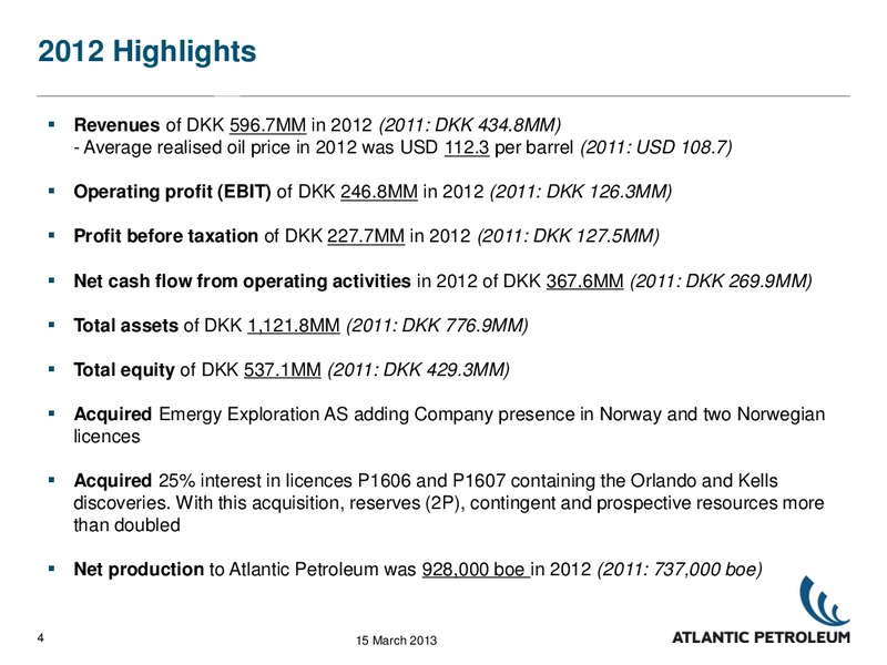 2012 RESULTS – Atlantic Petroleum – slide 3