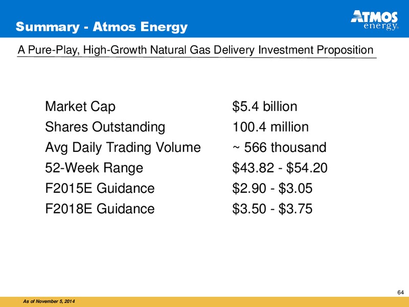 INVESTOR PRESENTATION – Atmos Energy – slide 64