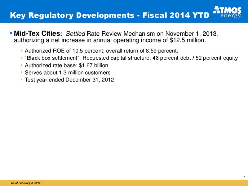 Analysts Call to Review Fiscal 2014 First Quarter Financial Results – Atmos Energy – slide 7