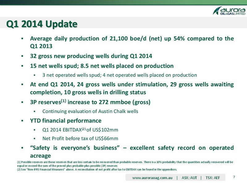 1st Quarter 2014 OPERATING AND FINANCIAL RESULTS – Aurora Oil & Gas Ltd. – slide 4