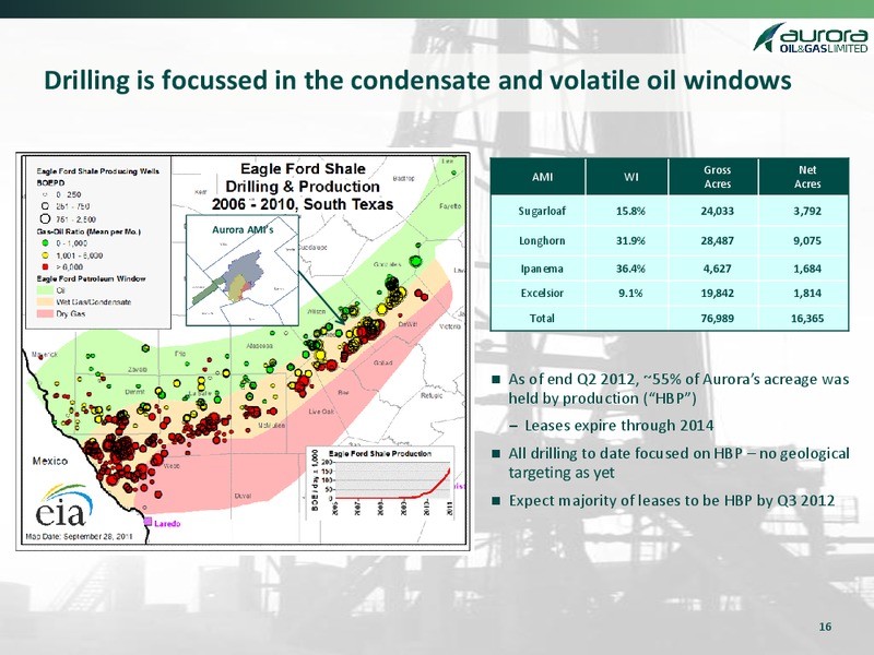 MAY 2012 CORPORATE PRESENTATION – Aurora Oil & Gas Ltd. – slide 15