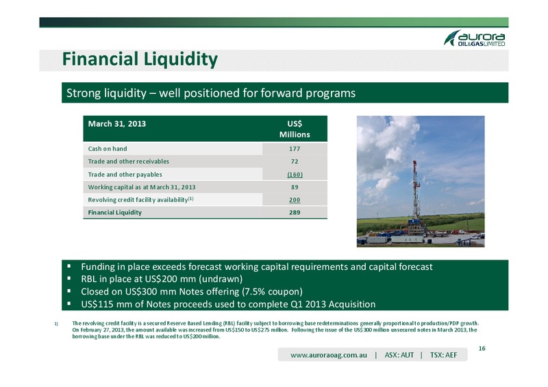 Q1 2013 OPERATING AND FINANCIAL RESULTS – Aurora Oil & Gas Ltd. – slide 15