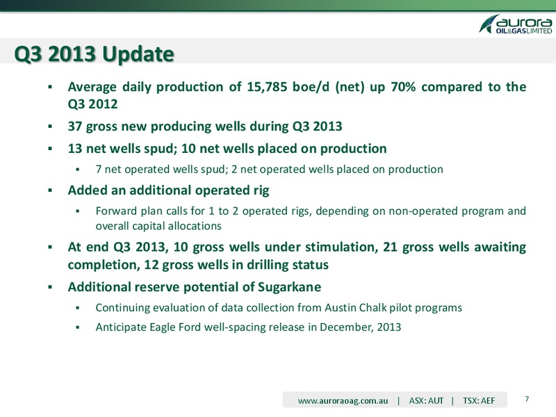 3RD QUARTER 2013 OPERATING AND FINANCIAL RESULTS – Aurora Oil & Gas Ltd. – slide 5