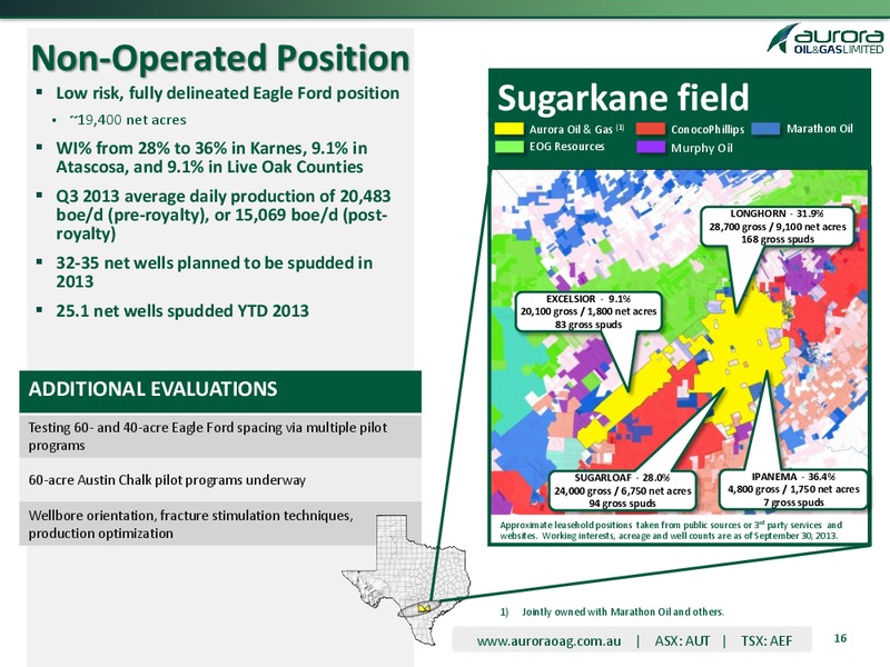 3RD QUARTER 2013 OPERATING AND FINANCIAL RESULTS – Aurora Oil & Gas Ltd. – slide 14