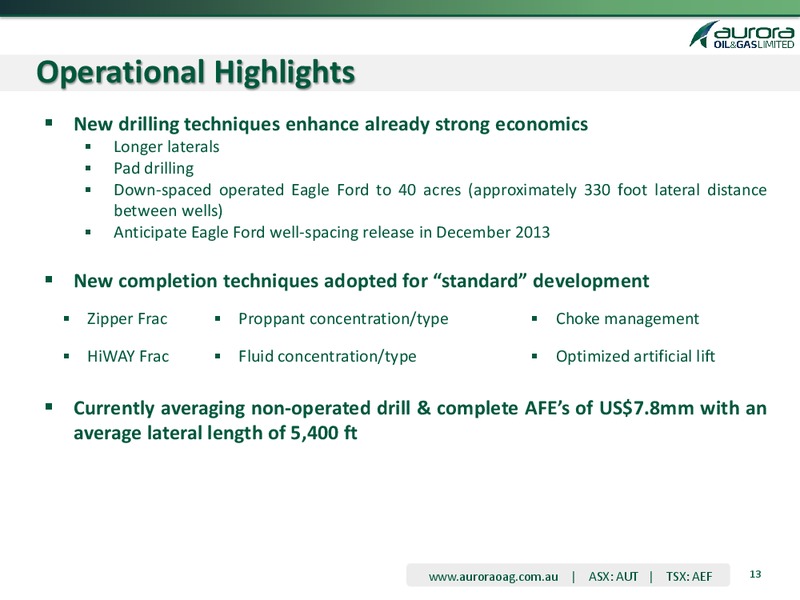 Q3 2013 OPERATING AND FINANCIAL RESULTS – Aurora Oil & Gas Ltd. – slide 12