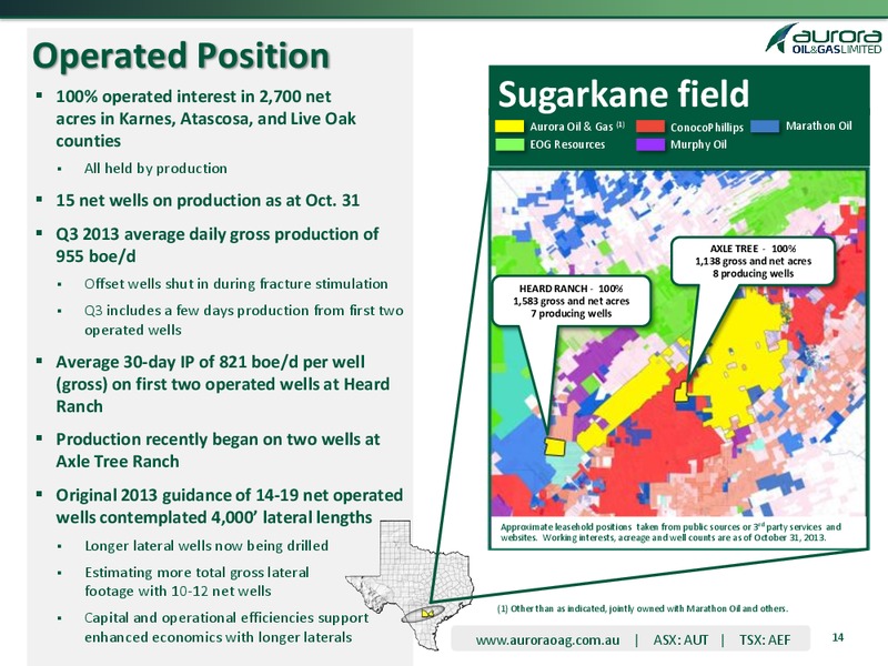 Q3 2013 OPERATING AND FINANCIAL RESULTS – Aurora Oil & Gas Ltd. – slide 13