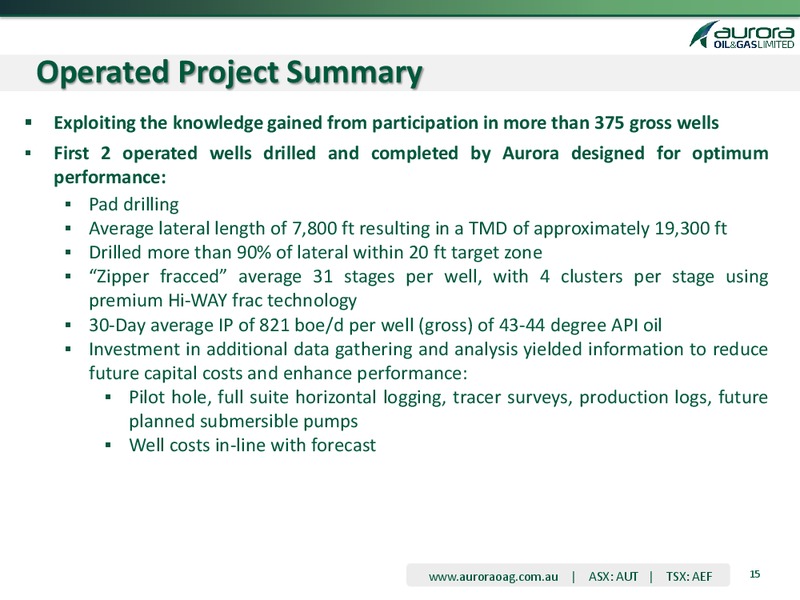Q3 2013 OPERATING AND FINANCIAL RESULTS – Aurora Oil & Gas Ltd. – slide 14