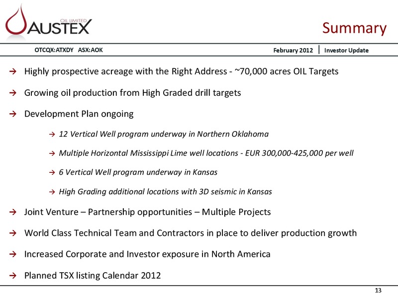 CORPORATE PRESENTATION – Austex Oil Limited – slide 12