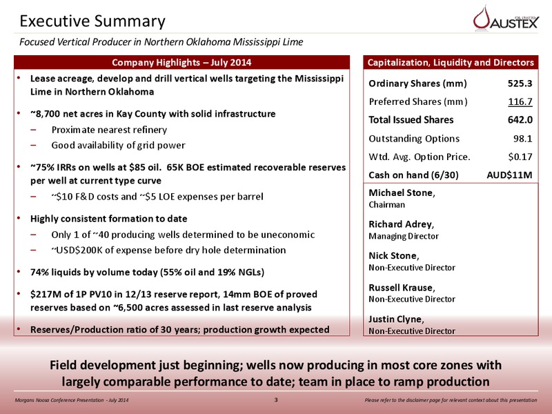 MORGANS NOOSA CONFERENCE – Austex Oil Limited – slide 2