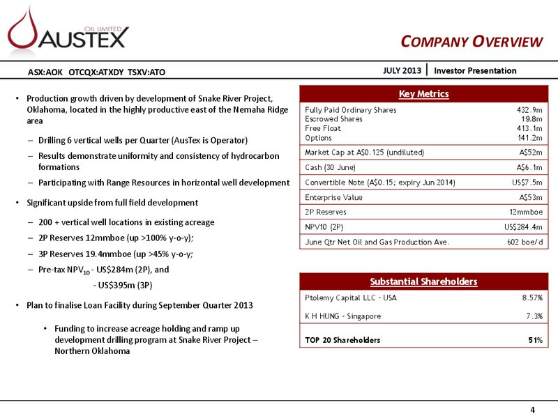 INVESTOR PRESENTATION – Austex Oil Limited – slide 3