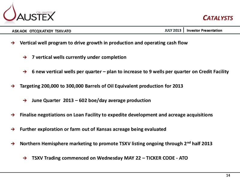 INVESTOR PRESENTATION – Austex Oil Limited – slide 13