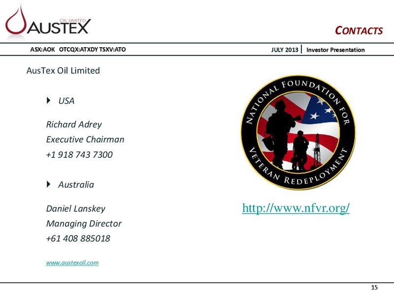 INVESTOR PRESENTATION – Austex Oil Limited – slide 14