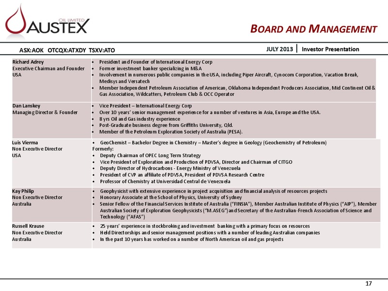 INVESTOR PRESENTATION – Austex Oil Limited – slide 16