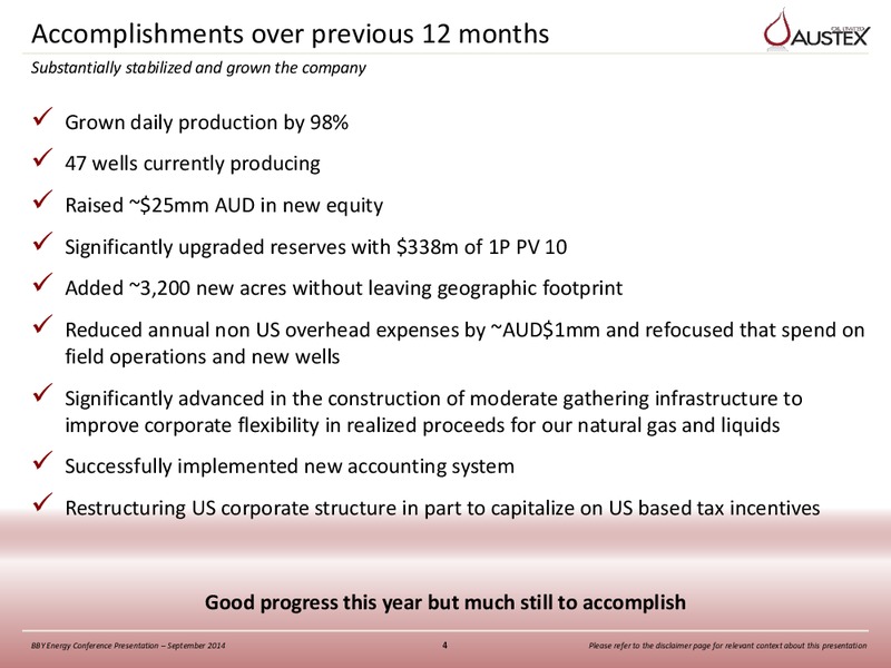 BBY ENERGY CONFERENCE PRESENTATION – Austex Oil Limited – slide 3