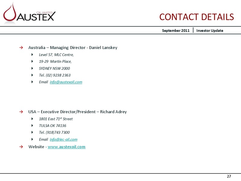 CORPORATE PRESENTATION – Austex Oil Limited – slide 26