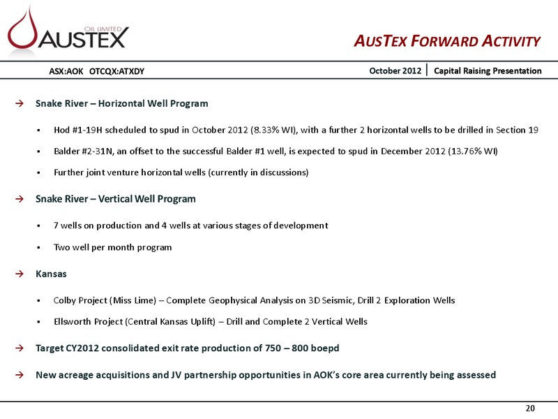 CAPITAL RAISING PRESENTATION – Austex Oil Limited – slide 19