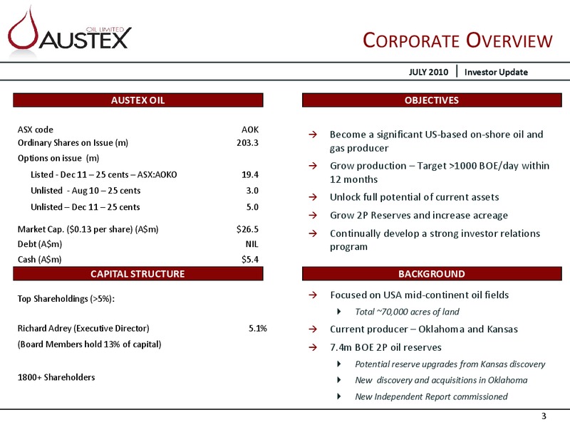 INVESTOR UPDARE – Aus-Tex Exploration Inc – slide 2