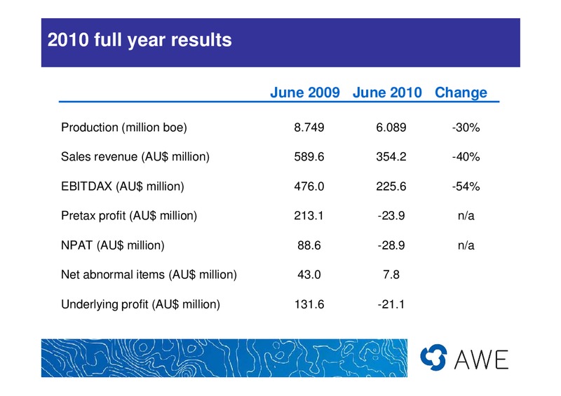 FY2010 RESULTS – Awe Limited – slide 3