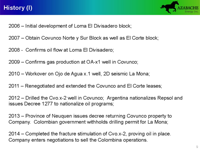 INVESTOR PRESENTATION – Azabache Energy Inc. – slide 8