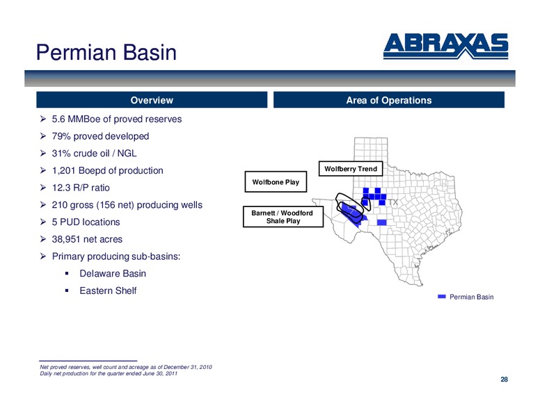 September 2011 OGIS – Abraxas Petroleum Corp. – slide 27