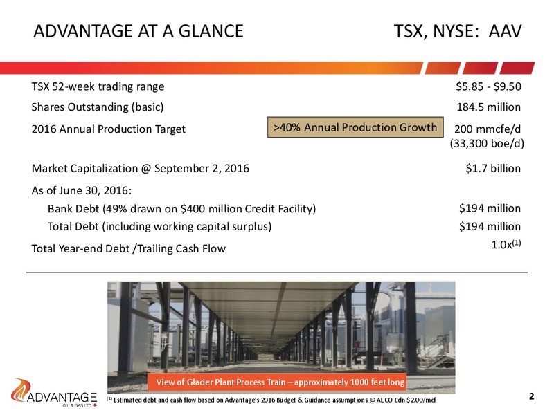 September 2016 Investor Presentation – Advantage Oil & Gas Ltd. – slide 2
