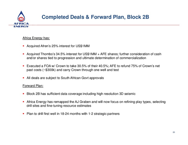 December 2015 Corporate Presentation – Africa Energy – slide 20