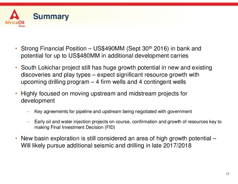 January 2017 Stockholm Presentation – Africa Oil Corp. – slide 17